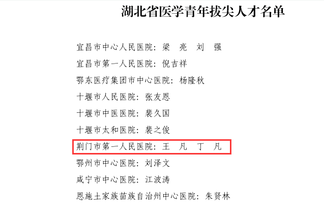 丁凡、王凡入选“湖北省医学青年拔尖人才”